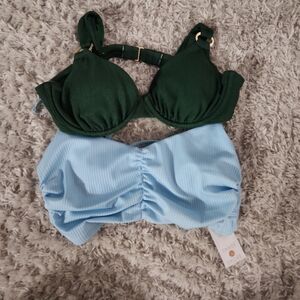 Shade & Shore Green and Light Blue Bikini Set